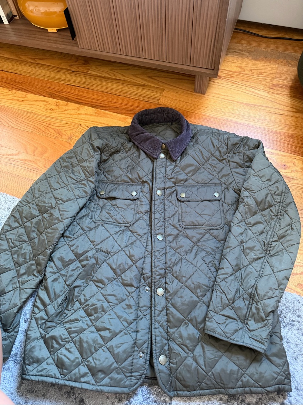 Barbour Quilted Performance Jacket in Olive with Dark Cord Collar